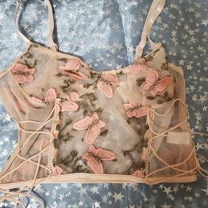 3D butterfly corset mesh top